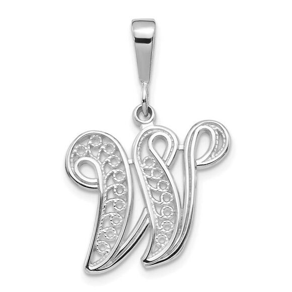 14k White Gold, Maci Collection, Filigree Script Initial W Pendant - Picture 1 of 4